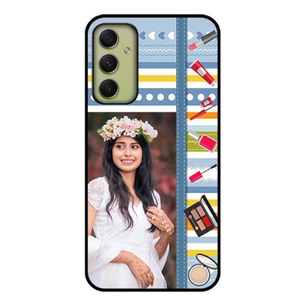 Galaxy A34 5G Personalized Glass Phone Case - Makeup Icons Design