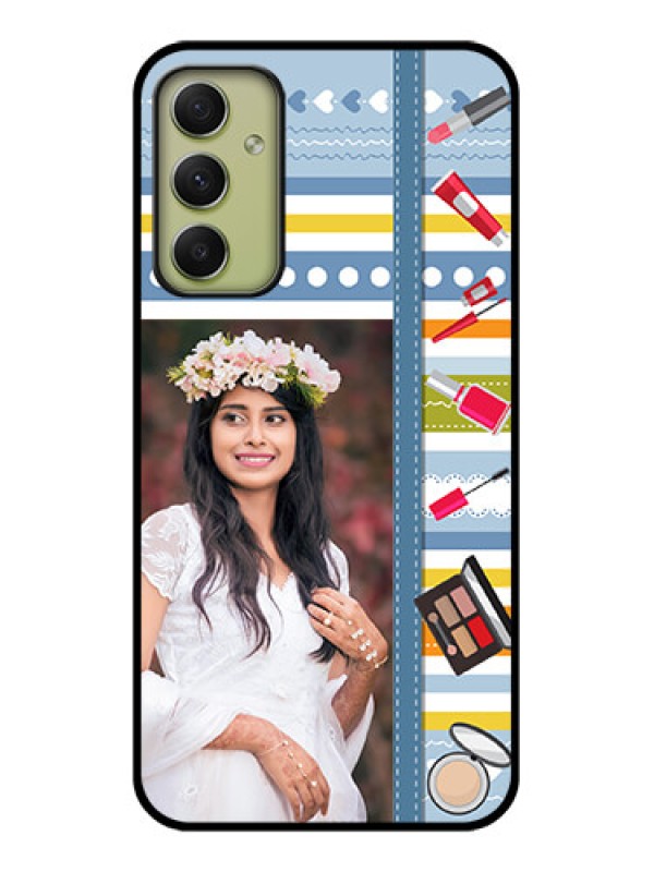 Custom Galaxy A34 5G Personalized Glass Phone Case - Makeup Icons Design