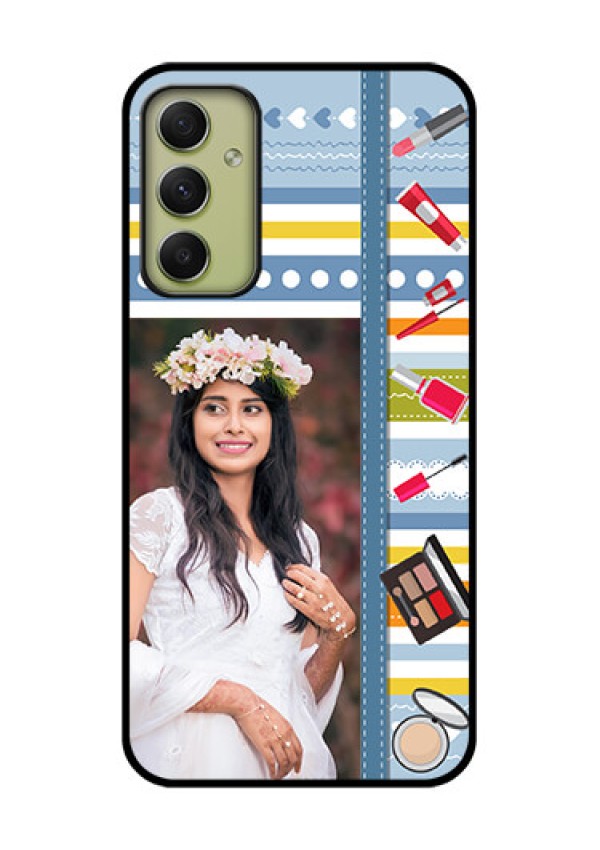 Galaxy A34 5G Personalized Glass Phone Case - Makeup Icons Design
