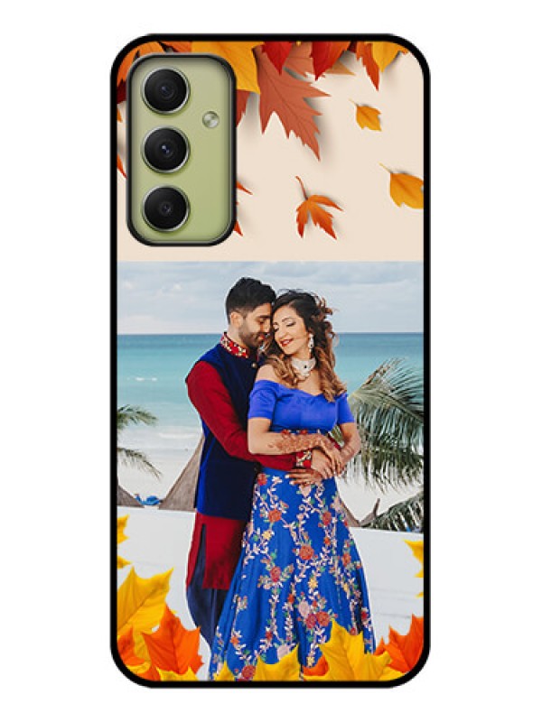 Custom Galaxy A34 5G Photo Printing on Glass Case - Autumn Maple Leaves Design