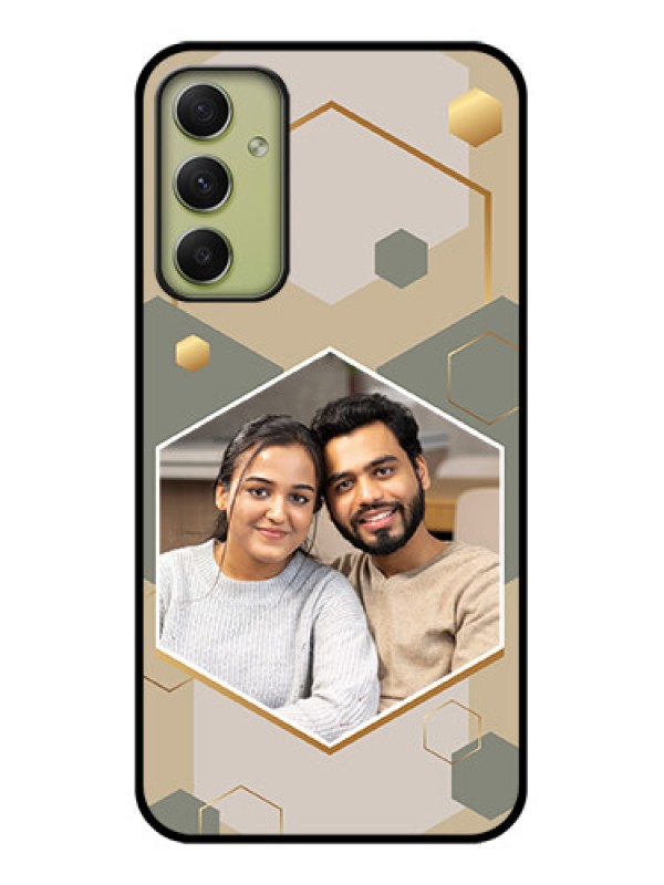 Custom Galaxy A34 5G Photo Printing on Glass Case - Stylish Hexagon Pattern Design