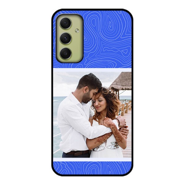 Galaxy A34 5G Custom Glass Mobile Case - Curved line art with blue and white Design Galaxy A34 5G Custom Glass Mobile Case - Curved line art with blue and white Design