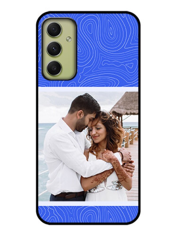 Custom Galaxy A34 5G Custom Glass Mobile Case - Curved line art with blue and white Design