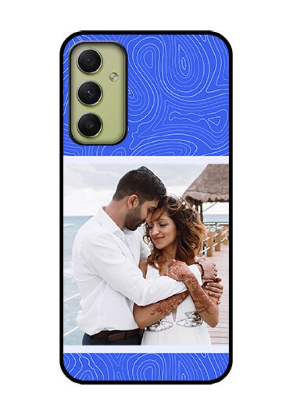Galaxy A34 5G Custom Glass Mobile Case - Curved line art with blue and white Design