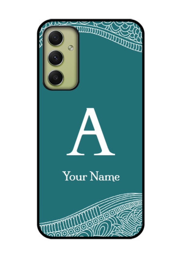 Galaxy A34 5G Personalized Glass Phone Case - line art pattern with custom name Design