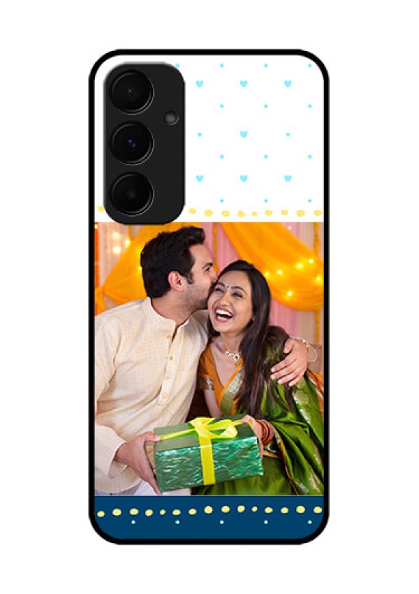 Samsung Galaxy A35 5G Custom Glass Phone Case - White And Blue Abstract Design