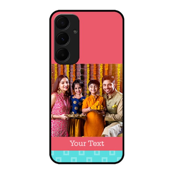 Samsung Galaxy A35 5G Custom Glass Phone Case - Peach & Blue Color Design Samsung Galaxy A35 5G Custom Glass Phone Case - Peach & Blue Color Design