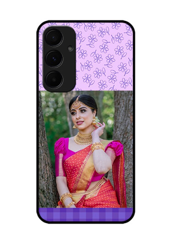 Samsung Galaxy A35 5G Custom Glass Phone Case - Purple Floral Design
