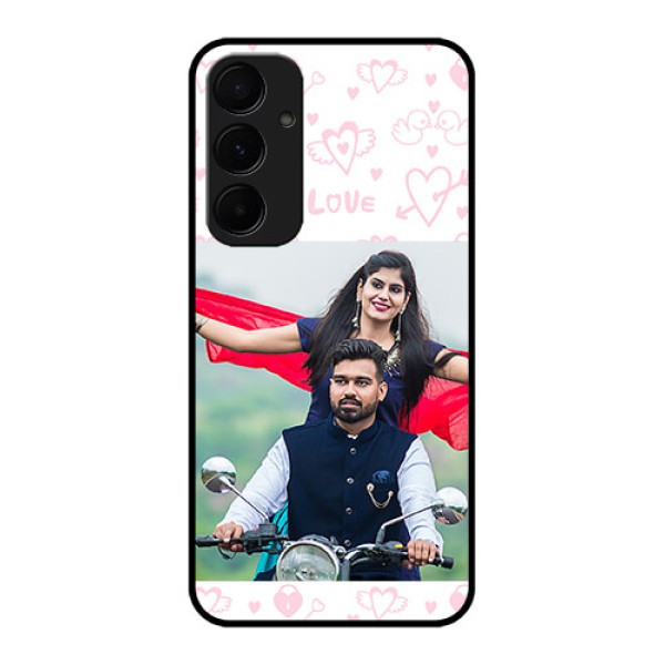 Samsung Galaxy A35 5G Custom Glass Phone Case - Pink Flying Heart Design Samsung Galaxy A35 5G Custom Glass Phone Case - Pink Flying Heart Design