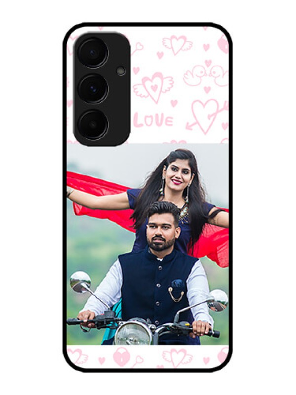 Custom Samsung Galaxy A35 5G Custom Glass Phone Case - Pink Flying Heart Design