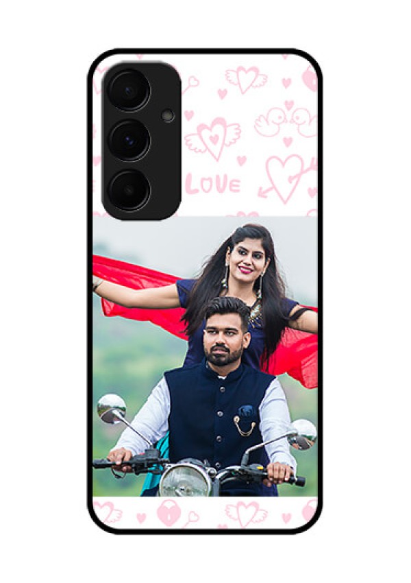 Samsung Galaxy A35 5G Custom Glass Phone Case - Pink Flying Heart Design