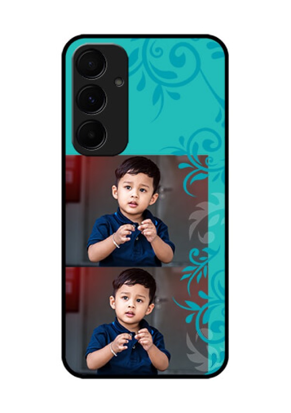 Samsung Galaxy A35 5G Custom Glass Phone Case - With Photo And Green Floral Design