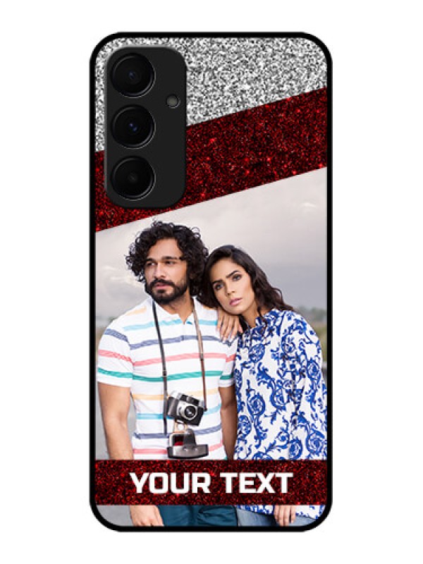 Custom Samsung Galaxy A35 5G Custom Glass Phone Case - Image Holder With Glitter Strip Design