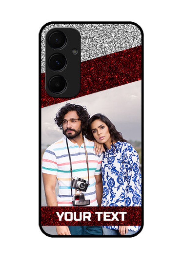 Samsung Galaxy A35 5G Custom Glass Phone Case - Image Holder With Glitter Strip Design