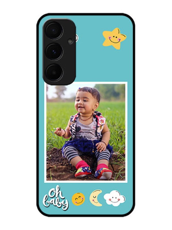 Custom Samsung Galaxy A35 5G Custom Glass Phone Case - Smiley Kids Stars Design