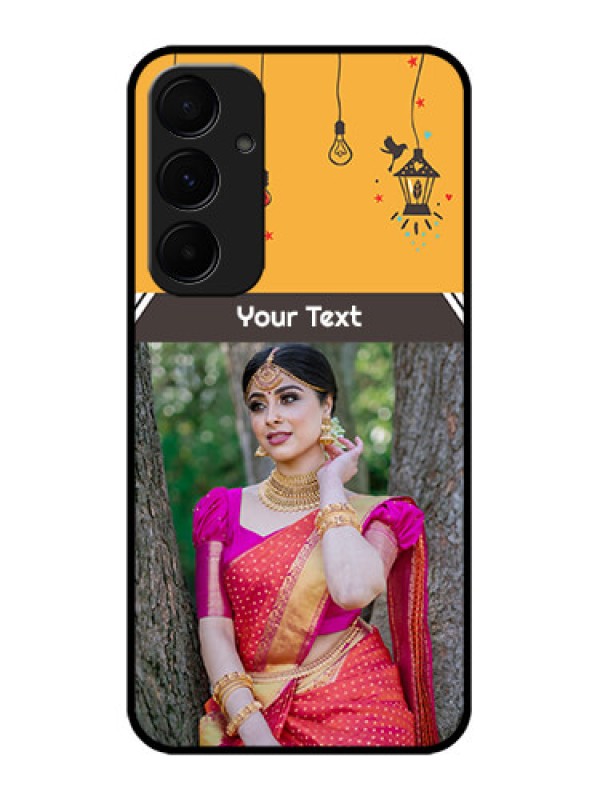 Custom Samsung Galaxy A35 5G Custom Glass Phone Case - With Family Picture And Icons