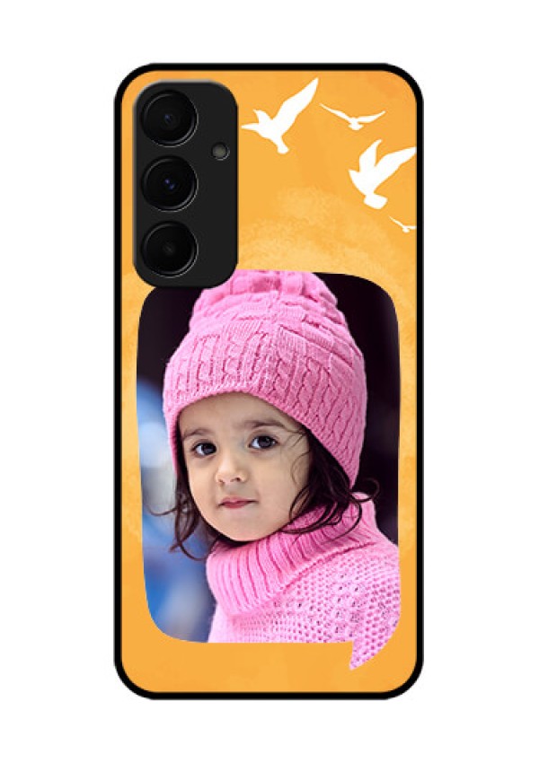 Samsung Galaxy A35 5G Custom Glass Phone Case - Water Color Design With Bird Icons