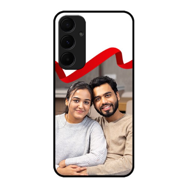 Samsung Galaxy A35 5G Custom Glass Phone Case - Red Ribbon Frame Design