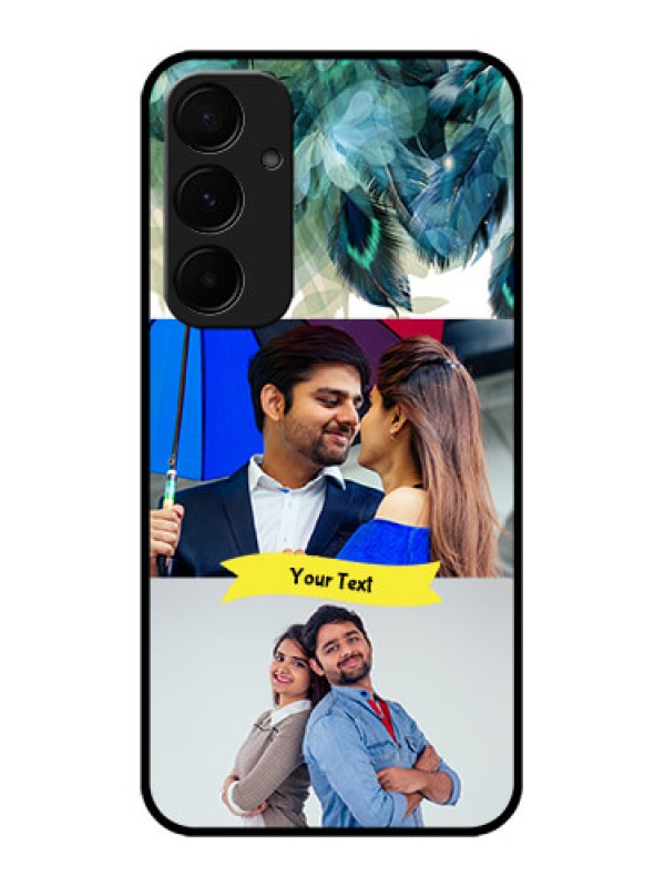 Custom Samsung Galaxy A35 5G Custom Glass Phone Case - Image With Boho Peacock Feather Design