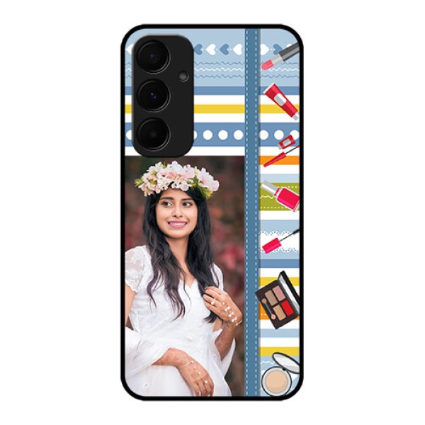 Samsung Galaxy A35 5G Custom Glass Phone Case - Makeup Icons Design Samsung Galaxy A35 5G Custom Glass Phone Case - Makeup Icons Design