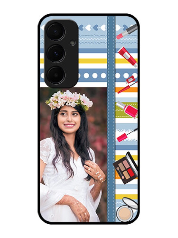 Custom Samsung Galaxy A35 5G Custom Glass Phone Case - Makeup Icons Design