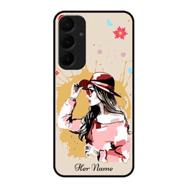 Samsung Galaxy A35 5G Custom Glass Phone Case - Women With Pink Hat Design Samsung Galaxy A35 5G Custom Glass Phone Case - Women With Pink Hat Design
