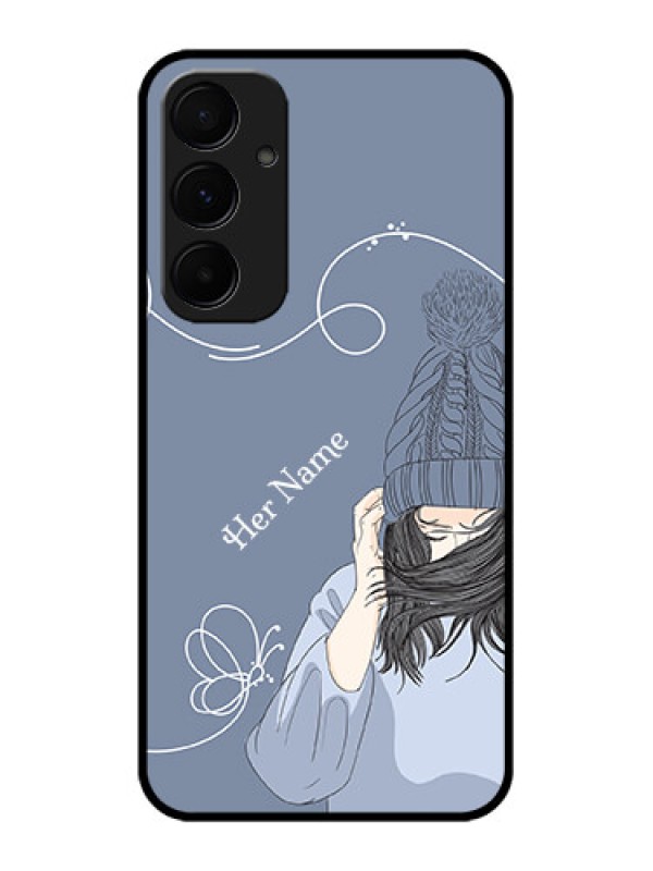 Custom Samsung Galaxy A35 5G Custom Glass Phone Case - Girl In Winter Outfit Design