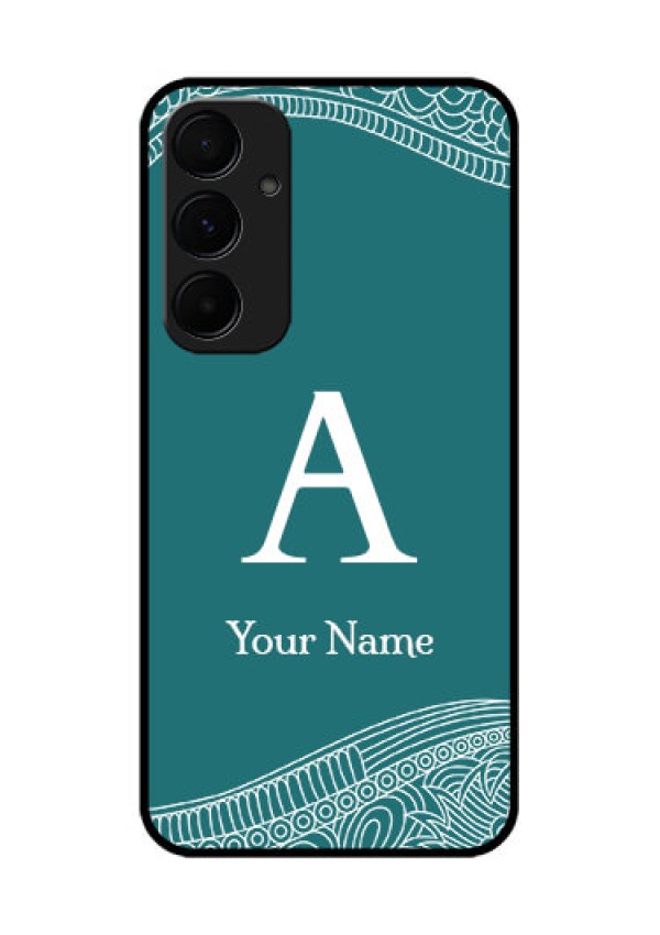 Samsung Galaxy A35 5G Custom Glass Phone Case - Line Art Pattern With Custom Name Design