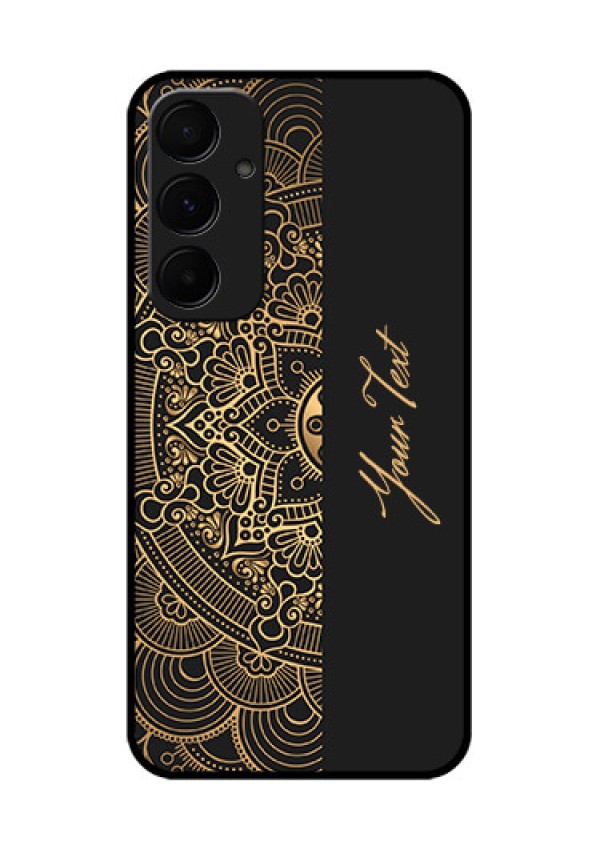 Samsung Galaxy A35 5G Custom Glass Phone Case - Mandala Art With Custom Text Design