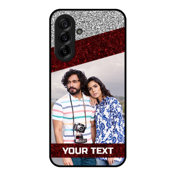 Galaxy A36 5G Custom Glass Phone Case - Image Holder With Glitter Strip Design Galaxy A36 5G Custom Glass Phone Case - Image Holder With Glitter Strip Design