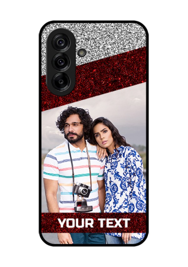 Galaxy A36 5G Custom Glass Phone Case - Image Holder With Glitter Strip Design