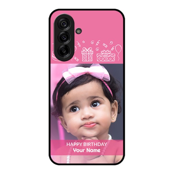 Galaxy A36 5G Custom Glass Phone Case - With Birthday Line Art Design Galaxy A36 5G Custom Glass Phone Case - With Birthday Line Art Design
