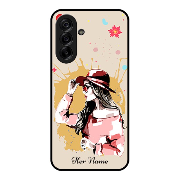 Galaxy A36 5G Custom Glass Phone Case - Women With Pink Hat Design Galaxy A36 5G Custom Glass Phone Case - Women With Pink Hat Design