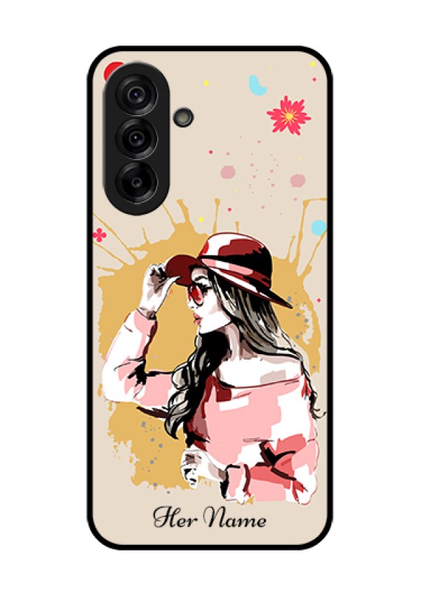Galaxy A36 5G Custom Glass Phone Case - Women With Pink Hat Design