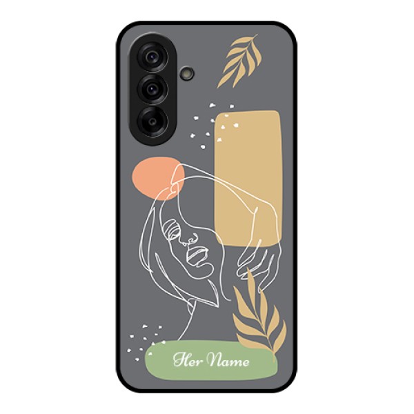 Galaxy A36 5G Custom Glass Phone Case - Gazing Woman Line Art Design Galaxy A36 5G Custom Glass Phone Case - Gazing Woman Line Art Design