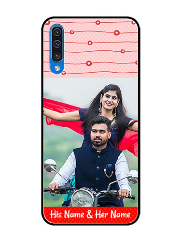 Custom Samsung Galaxy A50 Personalized Glass Phone Case  - Red Pattern Case Design