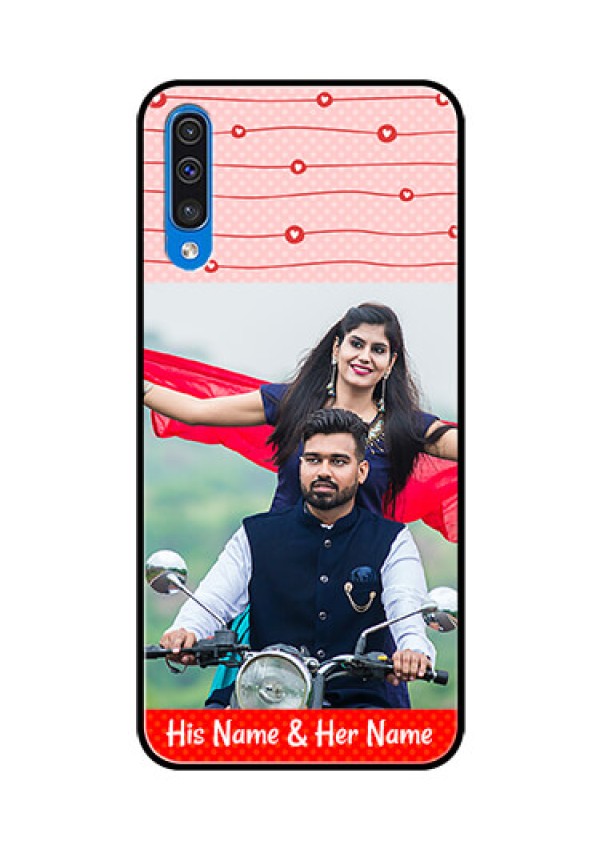 Samsung Galaxy A50 Personalized Glass Phone Case  - Red Pattern Case Design