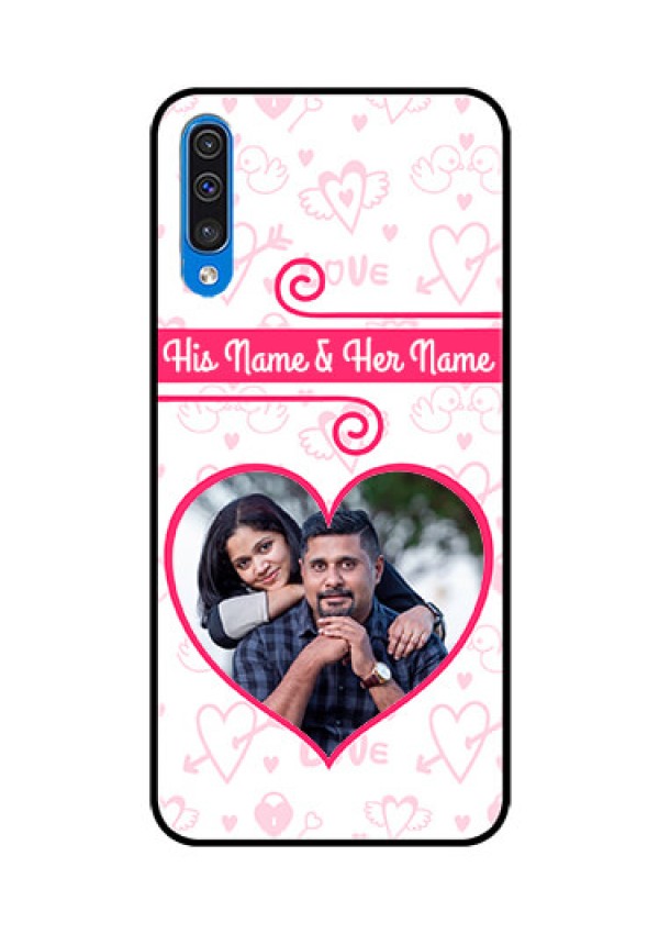 Samsung Galaxy A50 Personalized Glass Phone Case  - Heart Shape Love Design