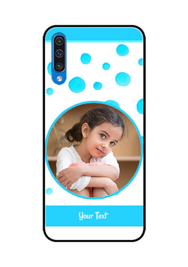 Samsung Galaxy A50 Photo Printing on Glass Case  - Blue Bubbles Pattern Design