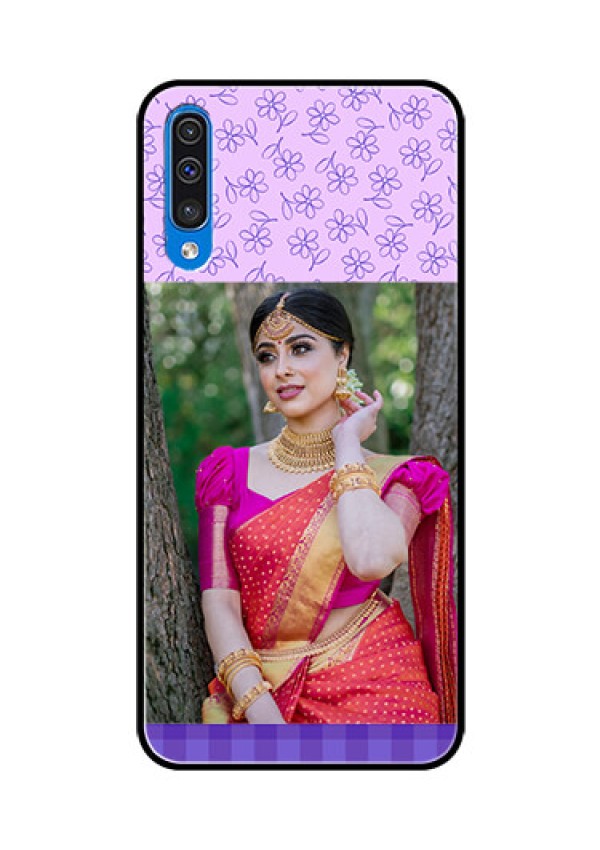 Samsung Galaxy A50 Custom Glass Phone Case  - Purple Floral Design