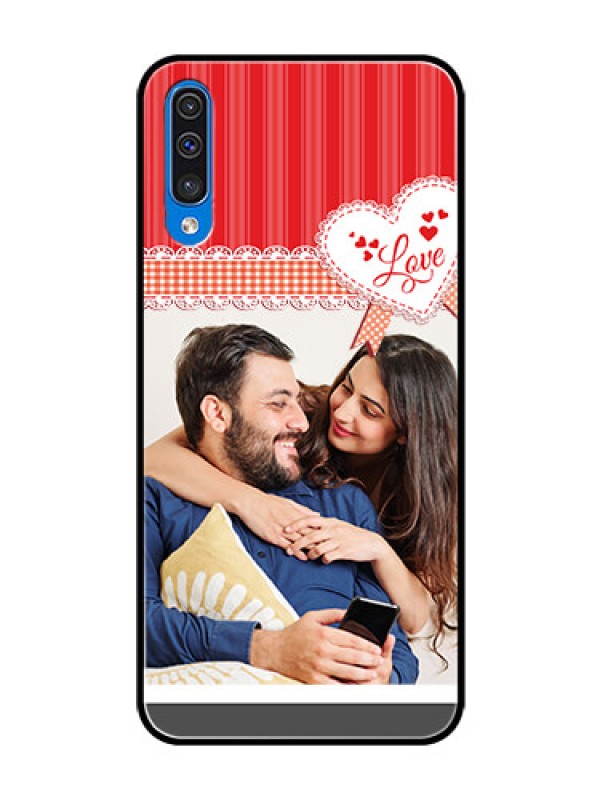 Custom Samsung Galaxy A50 Custom Glass Mobile Case  - Red Love Pattern Design