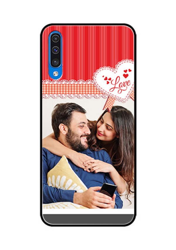 Samsung Galaxy A50 Custom Glass Mobile Case  - Red Love Pattern Design