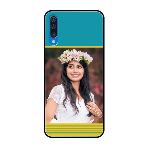 Samsung Galaxy A50 Custom Glass Phone Case - Yellow & Blue Design Samsung Galaxy A50 Custom Glass Phone Case - Yellow & Blue Design