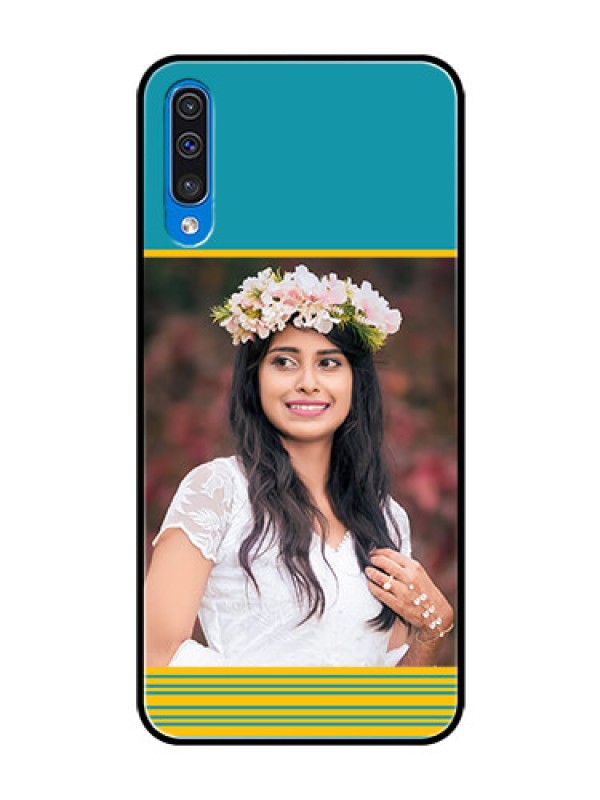 Custom Samsung Galaxy A50 Custom Glass Phone Case  - Yellow & Blue Design 
