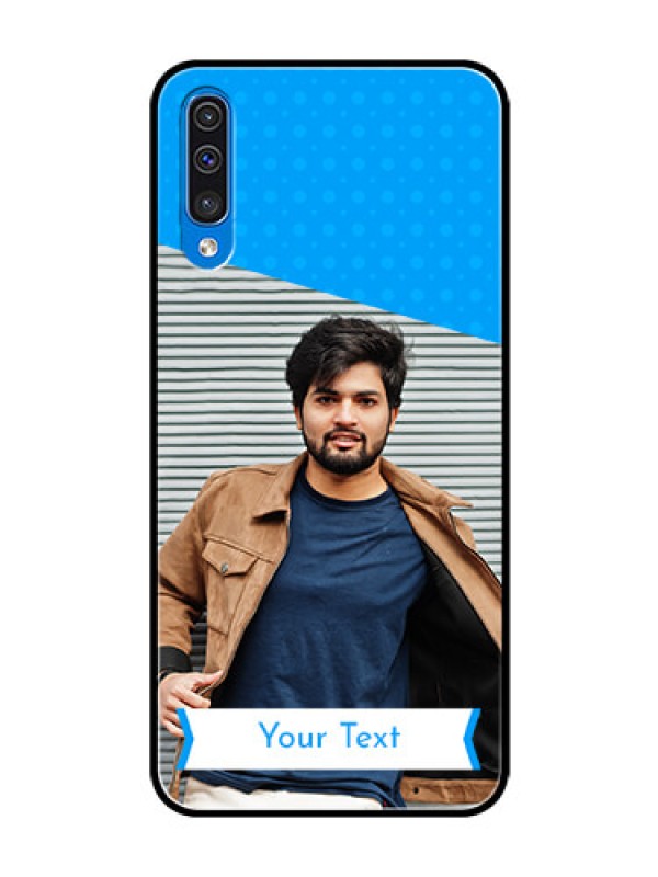 Custom Samsung Galaxy A50 Photo Printing on Glass Case  - Simple Blue Color Design