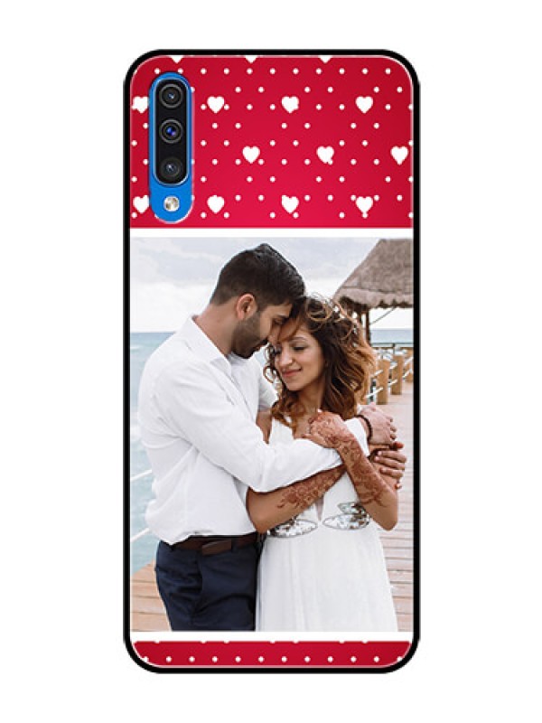 Custom Samsung Galaxy A50 Photo Printing on Glass Case  - Hearts Mobile Case Design