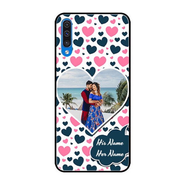Samsung Galaxy A50 Custom Glass Phone Case  - Pink & Blue Heart Design