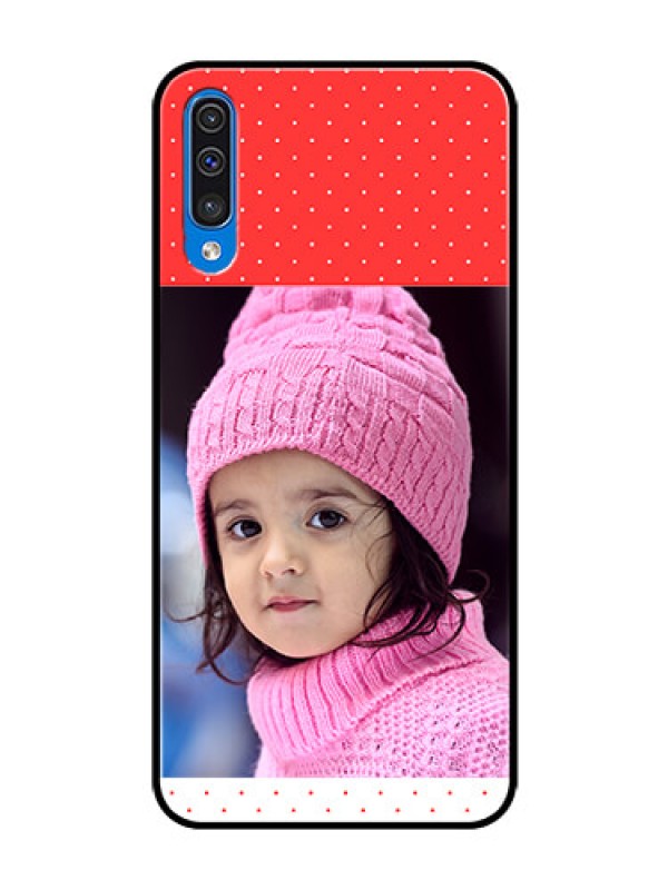 Custom Samsung Galaxy A50 Photo Printing on Glass Case  - Red Pattern Design