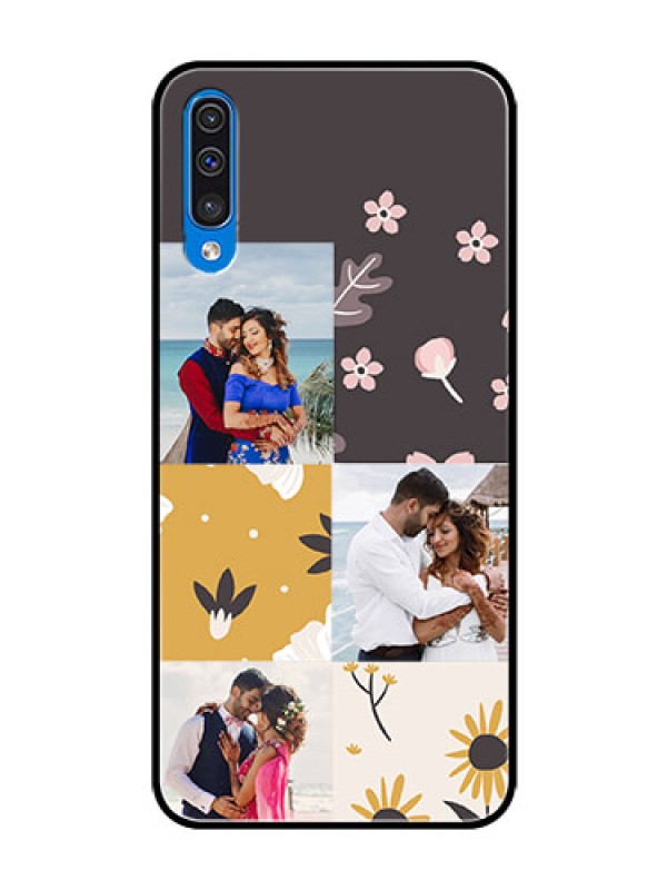 Custom Samsung Galaxy A50 Photo Printing on Glass Case  - 3 Images with Floral Design
