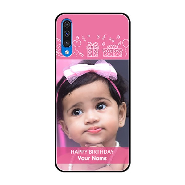 Samsung Galaxy A50 Photo Printing on Glass Case - with Birthday Line Art Design Samsung Galaxy A50 Photo Printing on Glass Case - with Birthday Line Art Design